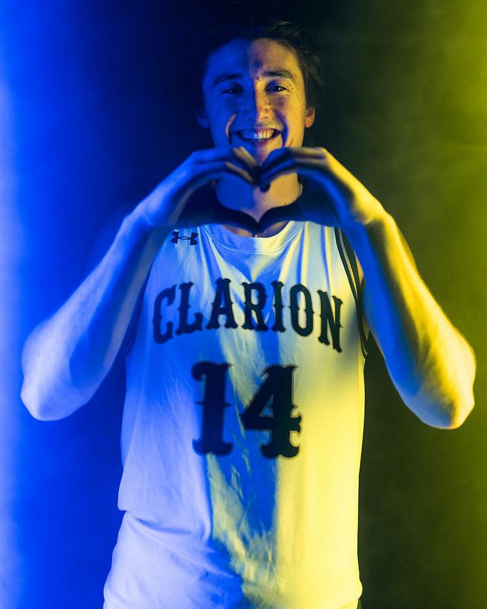 ClarionMBB's tweet photo. Happy Valentine’s Day from the Clarion men’s basketball team!💙💛 #MaHeart https://t.co/cEPCM9hUZk
