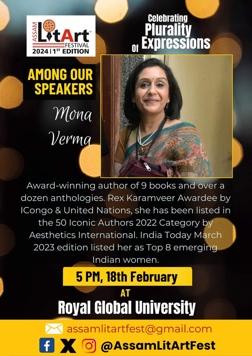 #assamlitartfest #speakers l @_monaverma_ is a recipient of the Rex Karamveer Award by ICongo and United Nations, she has been listed in the 50 Iconic Authors 2022 Category by Aesthetics International. #guwahati #Assam #filmmaker #films #assamlitartfest #assamlitartfest2024