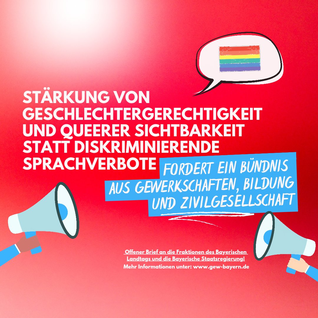 Mit einem offenen Brief gegen das von MP #Söder angekündigte #Genderverbot in Bayern wandte sich vergangene Woche ein breites Bündnis aus ca. 60 Organisationen an die Fraktionsvorsitzenden des By. Landtags. Der BdWi gehört auch zu den Unterstützer*innen➡️ gew-bayern.de/index.php?eID=…