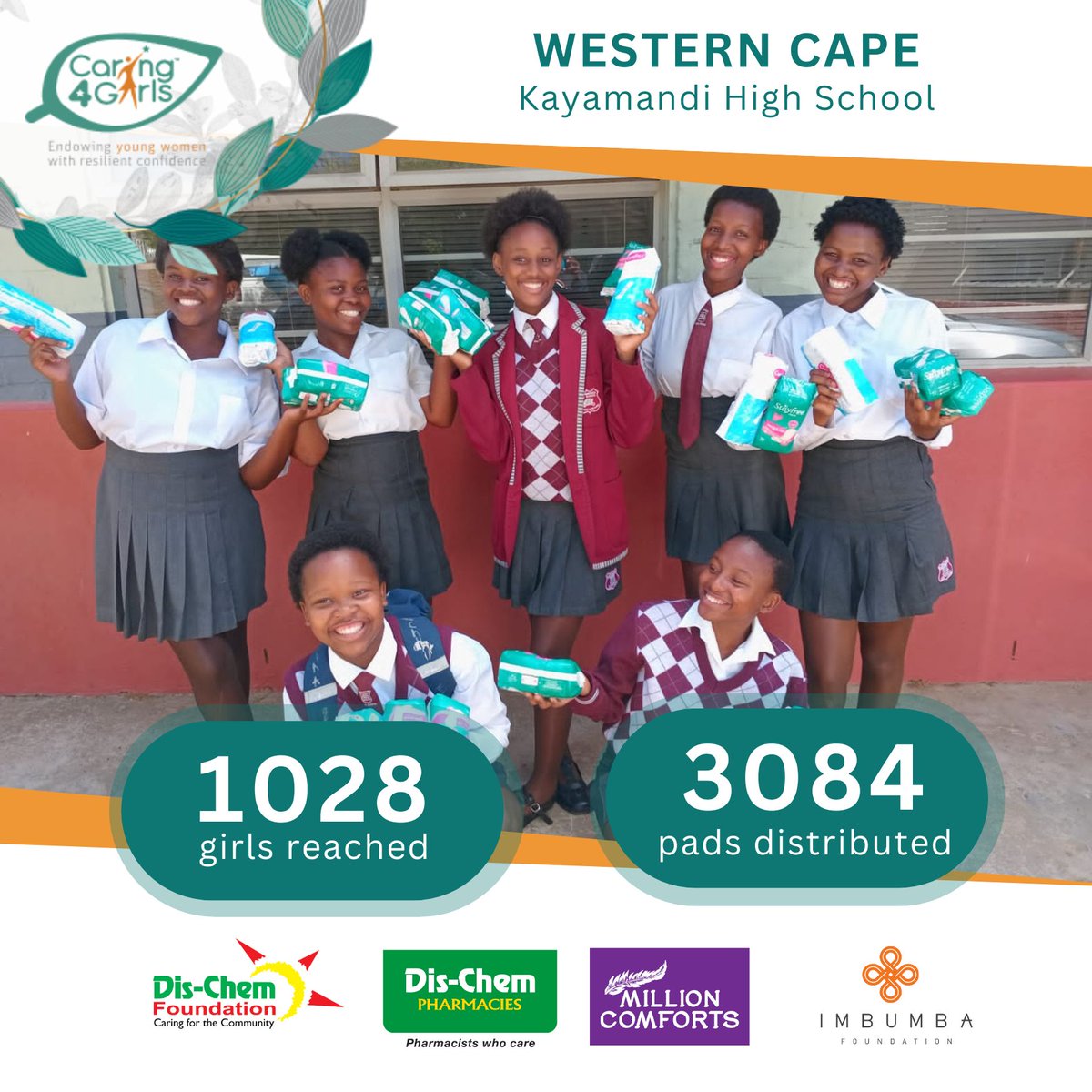 Yesterday we empowered 1999 girl children from Western Cape through #MillionComforts by providing them with 3 months supply of sanitary pads. #KeepingTheGirlChildInSchool #DisChemFoundation #MakeADifference @Dischem