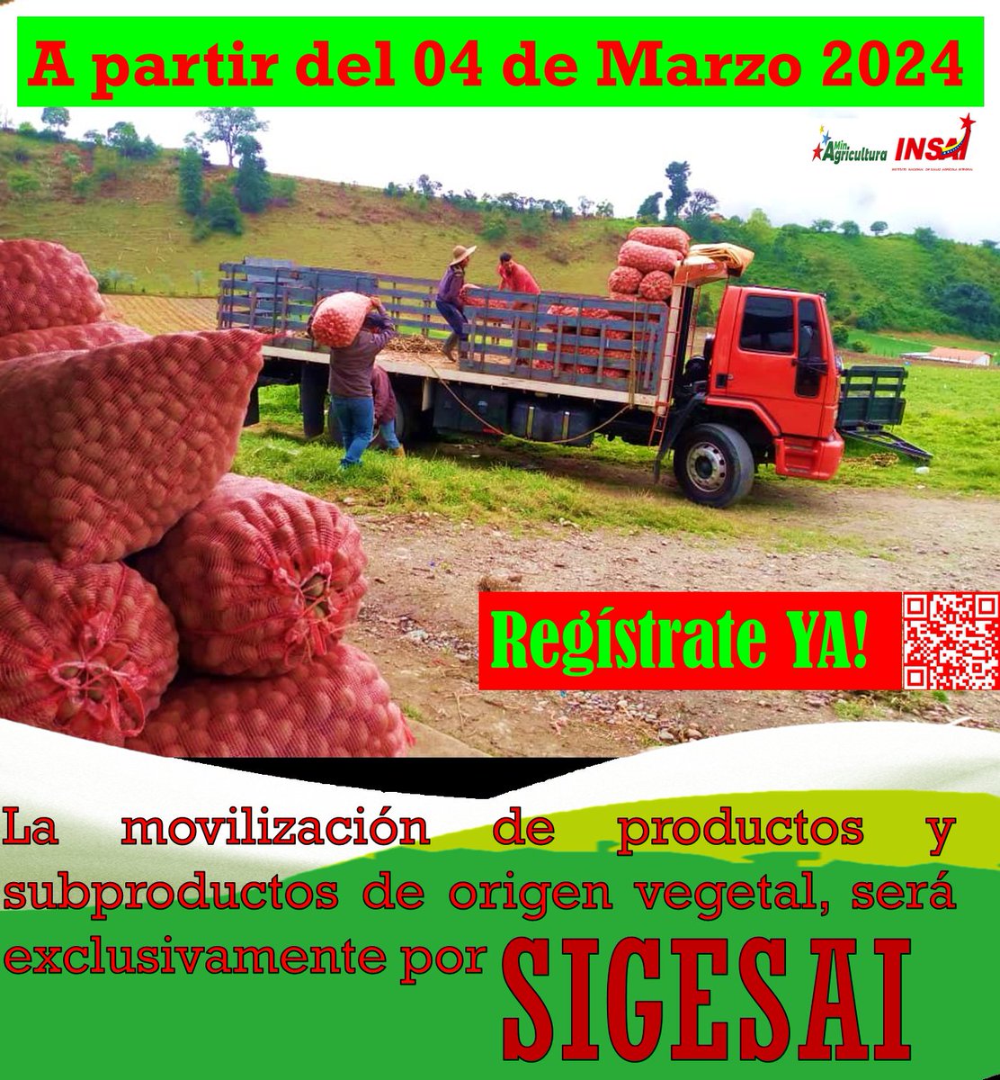 #VenezuelaDeAmor
#14Feb SIGESAI 📣 
El Gobierno Bolivariano/INSAI, en su compromiso de garantizar la Salud Agrícola Integral, te exhorta a registrarte en el sistema SIGESAI...Única herramienta para la movilización legal en materia sanitaria del país!
<a href="/nicolasmaduro/">Nicolás Maduro</a>
<a href="/wcastropsuv/">Wilmar Castro</a>