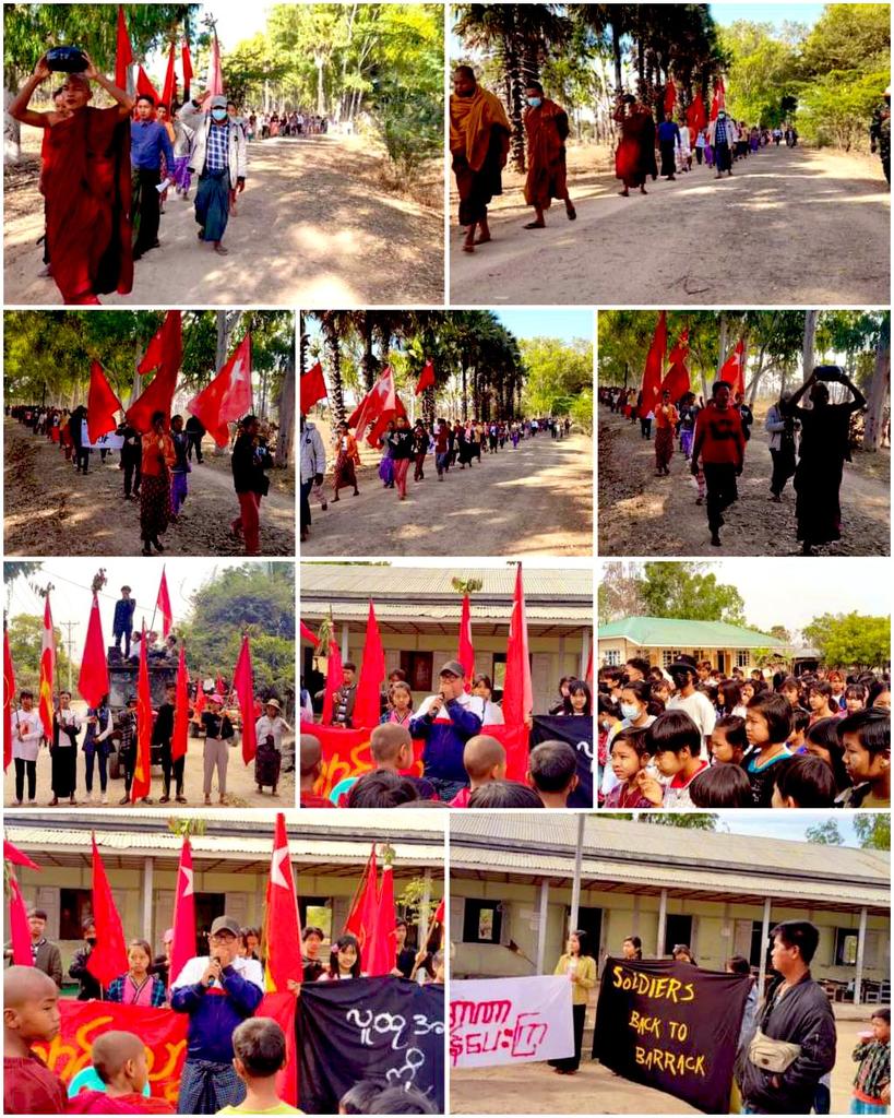 htartha76128693's tweet image. Pro Democracy Residents led by Main Strike of Budalin Town demonstrated Anti Military Dictatorship in #Budalin Township, #Sagaing Div. on February 14. #WhatsHappeninglnMyanmar #2024Feb14Coup #RevolutionMustWin