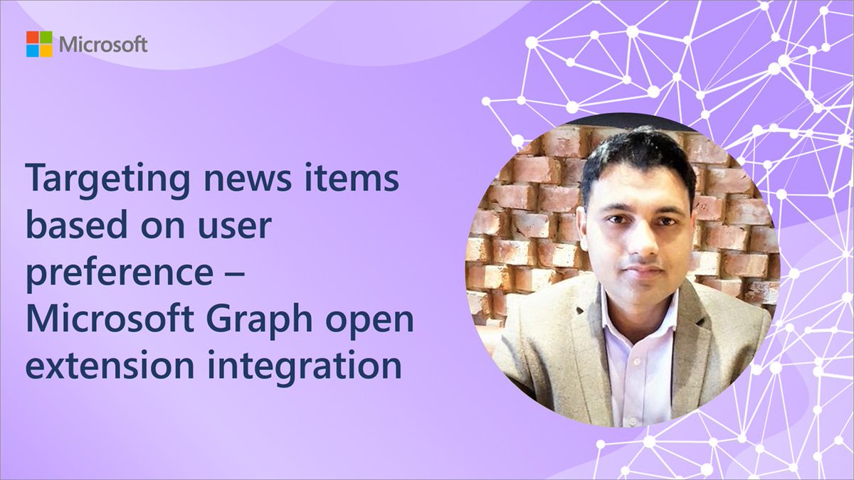 SharePoint's tweet image. 💡 Personalizing SharePoint News with Microsoft Graph

Discover with @EjazHussain_ how to tailor news items to user preferences using Microsoft Graph open extension.

📺 Watch and learn → msft.it/6019c8eXx

#MicrosoftGraph #SharePoint #Microsoft365dev #SPFx