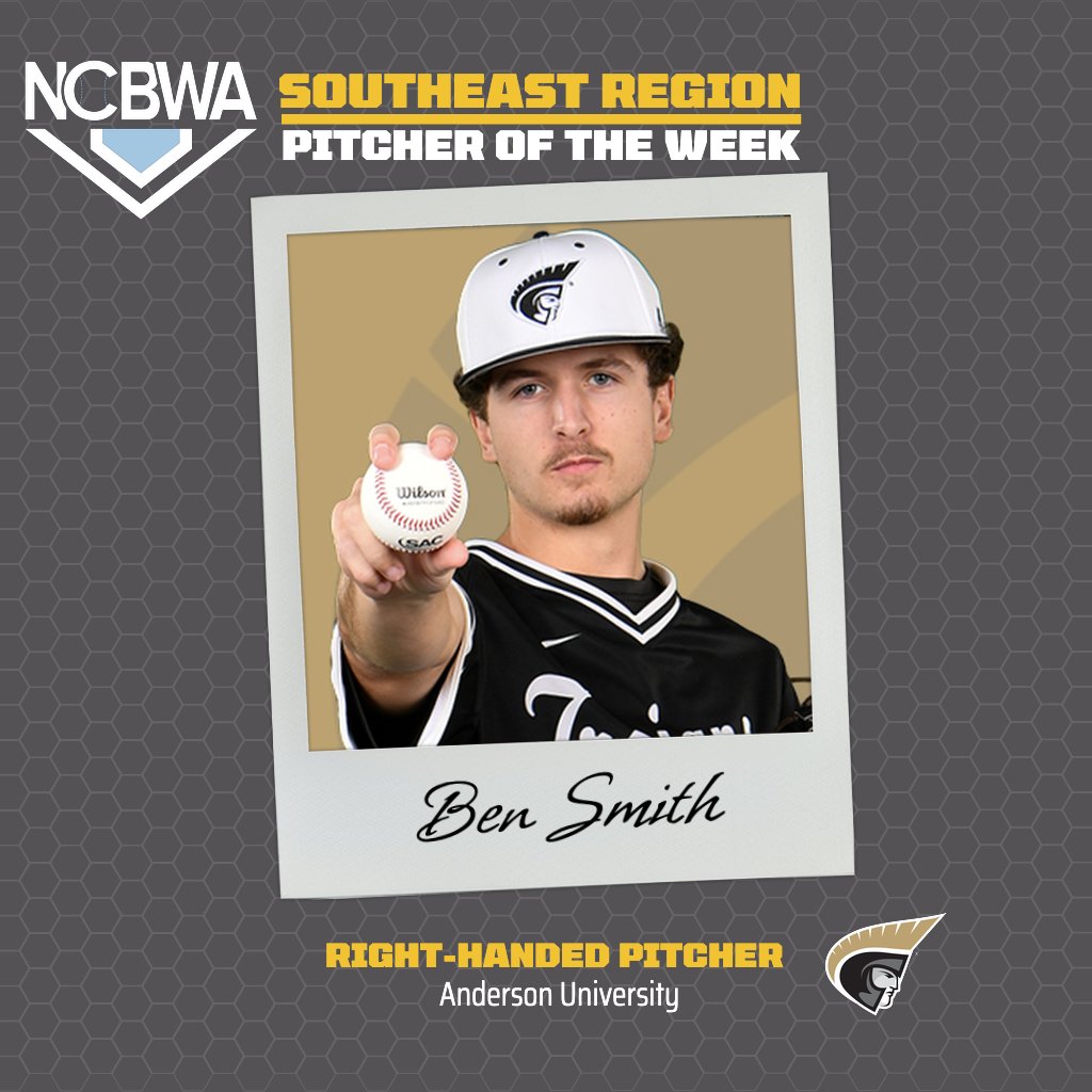 ⚾️ 𝗦𝗼𝘂𝘁𝗵𝗲𝗮𝘀𝘁 𝗥𝗲𝗴𝗶𝗼𝗻 𝗣𝗶𝘁𝗰𝗵𝗲𝗿 𝗼𝗳 𝘁𝗵𝗲 𝗪𝗲𝗲𝗸 @AUTrojans Smith Named @NCBWA Southeast Region Pitcher of the Week 📰: thesac.com/x/wp4wo #MakeSACYours #SACBSB