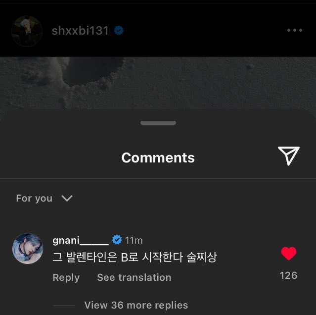 rendezwoous's tweet image. Jinhwan left a comment on hanbin’s lastest instagram post!

“Valentine starts with “B”, suljji-san”

t/n:
*In hangeul, valentine spelled as 발렌타인 (bal-len-ta-in)
*Suljji = someone who can’t handle alcohol
*-san = japanese suffix when calling someone’s name