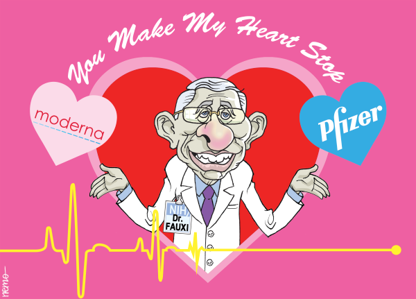 Happy Valentine's Day from your favourite and most trusted Doctor: politicalcartoons.com/cartoon/271868 #Valentine #valentineday #Fauci #moderna #Pfizer