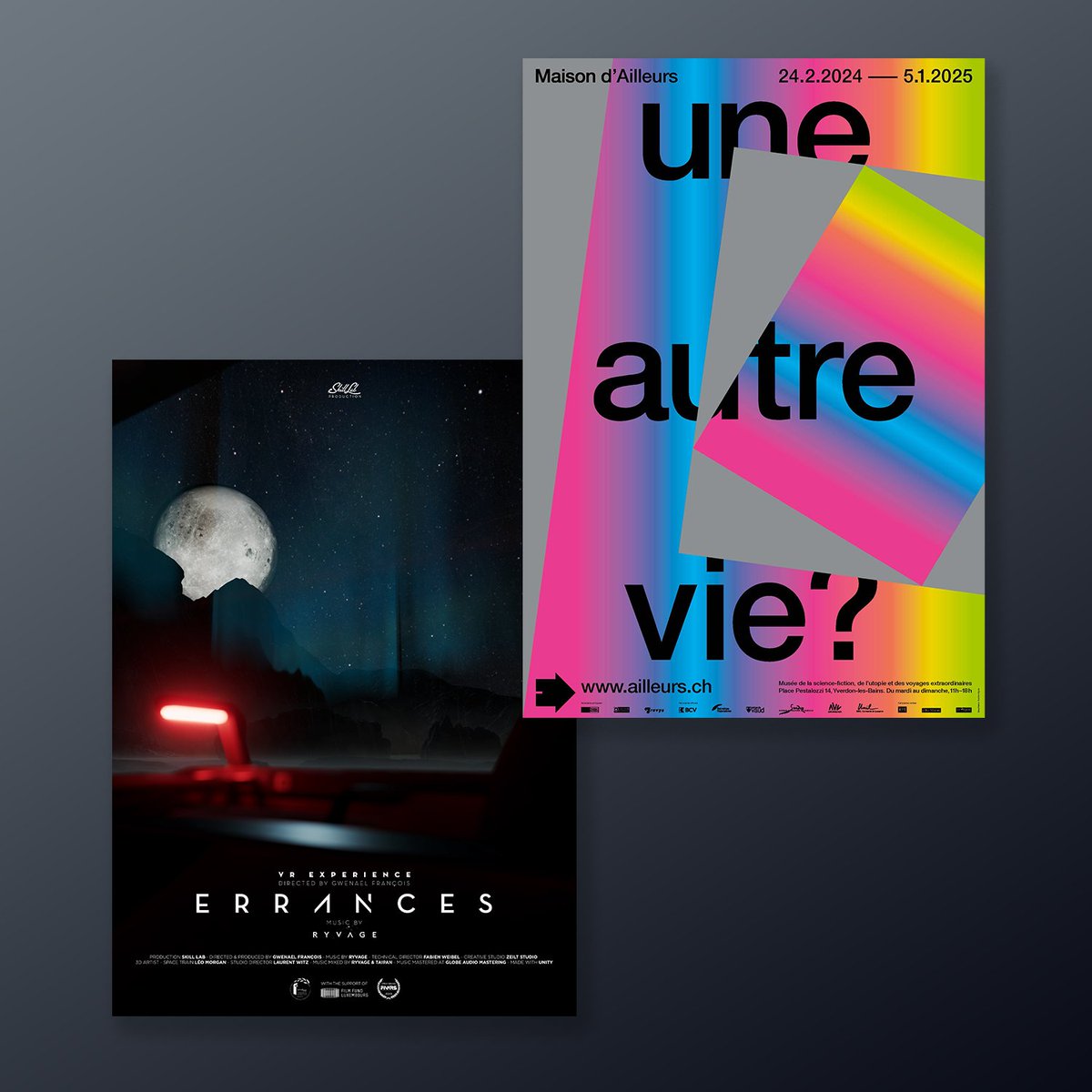 Skill Lab (@skill_lab) on Twitter photo What an honor to present ERRANCES as part of the exhibition «une autre vie?» at <a href="/maisondailleurs/">Maison d'Ailleurs</a> in Switzerland.
The exhibition's opening will take place on February 24th.
A big thank you to Laetitia Bochud, <a href="/VirtualSwiss/">Virtual Switzerland</a> , Marc Atallah, <a href="/filmfundlux/">Film Fund Luxembourg</a> , <a href="/ryvage/">R Y V A G E</a> What an honor to present ERRANCES as part of the exhibition «une autre vie?» at <a href="/maisondailleurs/">Maison d'Ailleurs</a> in Switzerland.
The exhibition's opening will take place on February 24th.
A big thank you to Laetitia Bochud, <a href="/VirtualSwiss/">Virtual Switzerland</a> , Marc Atallah, <a href="/filmfundlux/">Film Fund Luxembourg</a> , <a href="/ryvage/">R Y V A G E</a>