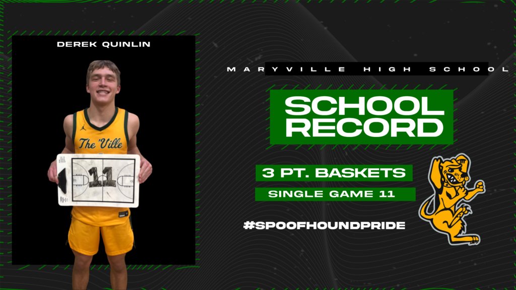 spoofhound1's tweet image. The Spoofhound boys basketball team set the single game record for three point baskets in game in last night&apos;s rout of Creston, IA. Senior Derek Quinlin led the way for the Hounds by setting the individual mark of 11 three pointers in a single game #spoofhoundpride 🏀💚🐾