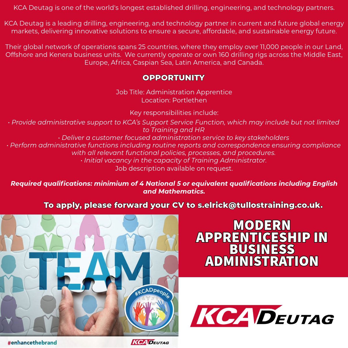 Are you ready to kickstart your career in #administration? 💼 @KCADeutagNews is searching for a dedicated individual to join their team as an #ApprenticeTrainingAdministrator! 🎓

#Apprenticeship #ModernApprenticeship #AdminJobs #EnhanceTheBrand #Training #Aberdeen #Aberdeenshire