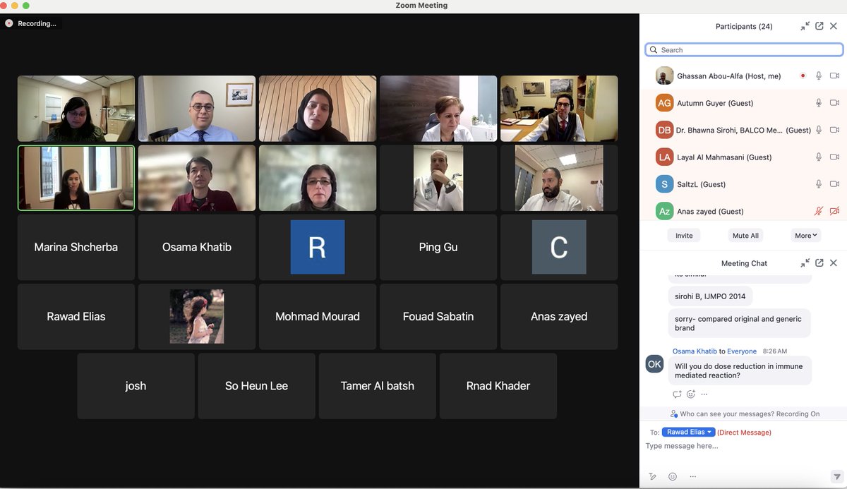 Congratulations and thank you @Layalmahmasani on a superb leadership of the @MSKCancerCenter @MSK_DeptOfMed Monhtly #MSKGIOncologyFellowsVirtualMeeting. Thank you Autumn Guyer Leonard Saltz @VParoder for valuabale discussion. See you all next March 13!