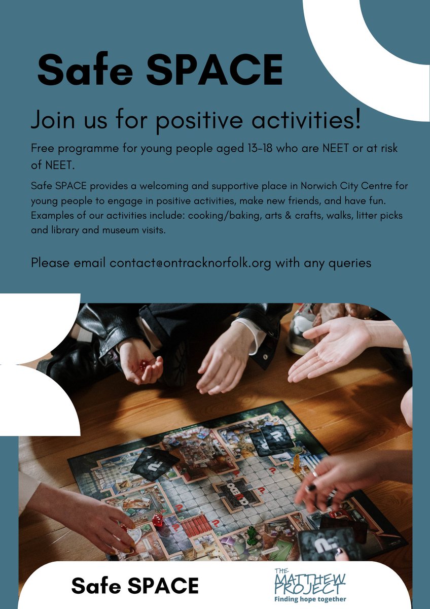 OnTrackNorfolk's tweet photo. New Project Alert!!!
Safe Space - Is a project to support young people aged 13-18 who are NEET (or at risk of) to access regular positive activities and community engagement.  The activities will be in a small group of no more than ten young people and will be Norwich City based. https://t.co/wYPgxKzEO9