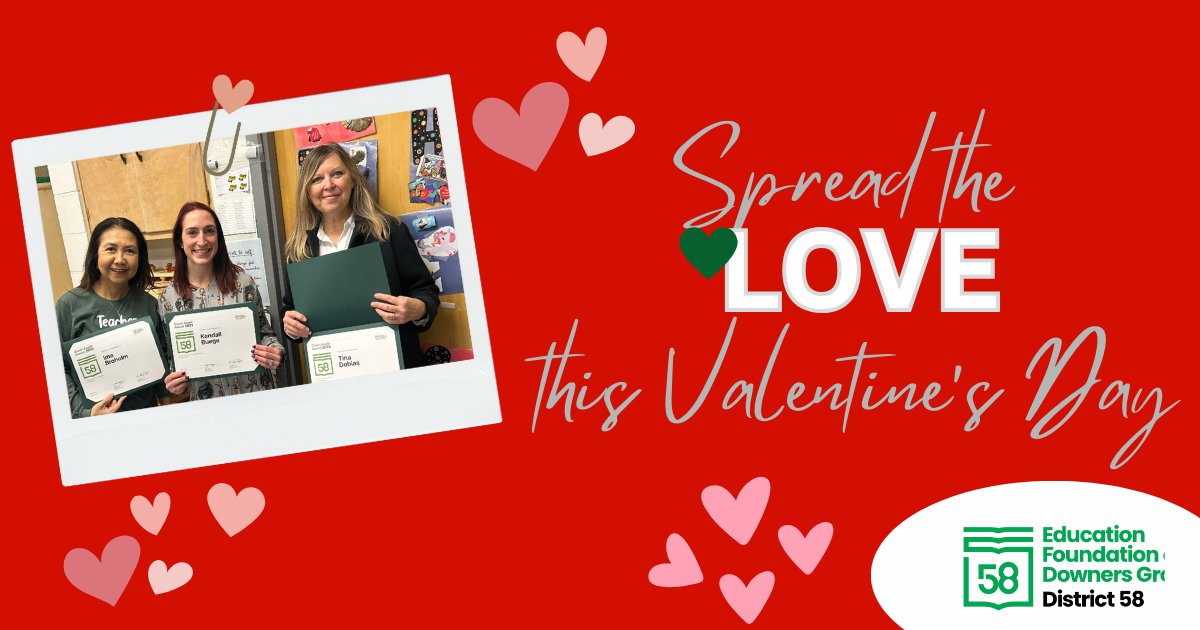 Spread love to your teacher this Valentine's Day! Support the Green Apple Teacher/Staff Recognition Program with a donation. Your gift sends a special Green Apple Award card with your personalized message to staff members. ❤️🍏 #dg58pride #ValentinesDay