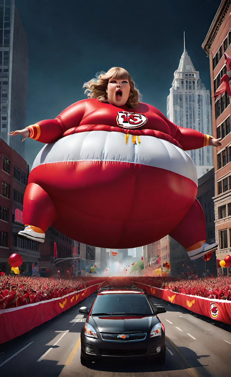 DaxophoneSolo's tweet photo. Today is the big Chiefs® parade in KC. The weather is beautiful, so I got up early to get a place along the route. I was very excited, BUT, the entire parade is NOTHING BUT TAYLOR SWIFT BALLOONS!!! Once again, Taylor Swift has ruined everything. 🙁🙁🙁
#TaylorSwiftIsFat https://t.co/RvNm21MgsM