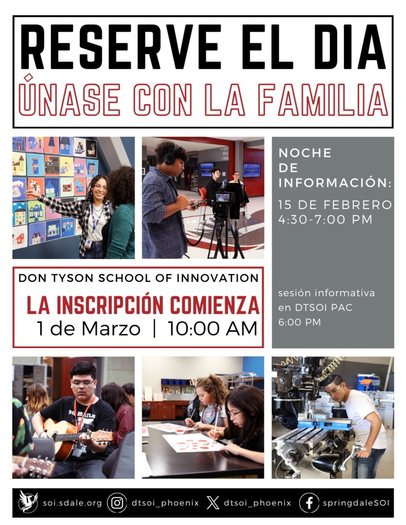 BayyariE's tweet photo. #SpringdaleFamily are you interested in attending Don Tyson School of Innovation?
Please come to an important informational meeting on Thursday, Feb. 15, at 6 pm.  Don Tyson School of Innovation Enrollment opens March 1st at 10 am. https://t.co/gBYu6d4Qx6