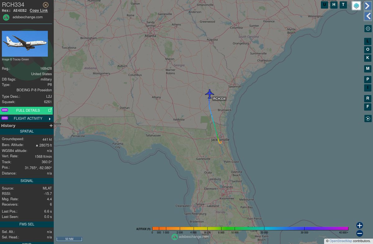 TheIntelFrog's tweet photo. A US Navy P-8A Poseidon using a RCH call sign? That's a first for me.
#AE4EB2 as RCH334
Scramble has this airframe listed as VP-30, which is the training squadron. https://t.co/zNBhh4SEiu