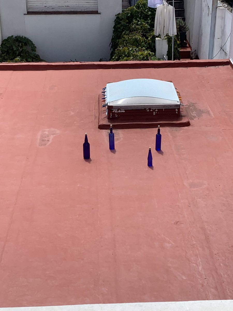 polahuarte's tweet photo. Me mudé hace 1 semana y noté que mis vecinos dejan en la terraza cuatro botellas azules todos los días. Hoy descubrí que es un proceso que se llama “agua solarizada” https://t.co/uu7SPpJgde