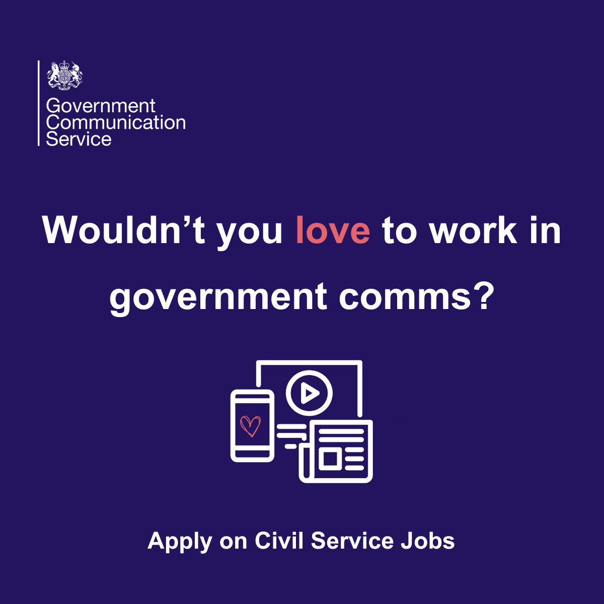 Wouldn't you love to work in gov comms? Take a look at the #GCS Careers page to find more #GovernmentComms roles - lnkd.in/enMi3wK8 For other roles across government, visit Civil Service Jobs - lnkd.in/eXKuZu8 #GovernmentCommunicationService #CivilServiceCareer