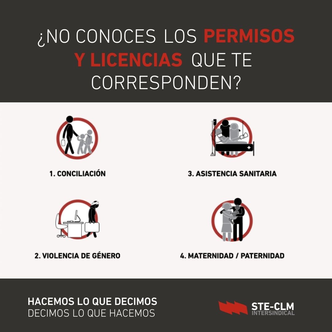 steclm's tweet photo. ¿No conoces los permisos y licencias que te corresponden?
Recuerda que en STE-CLM trabajamos por la calidad de la #educaciónpública, desde el alumnado hasta los #docentes 💪
#steclm #derechosdocentes #permisos #licencias https://t.co/Bt8hIaBM51