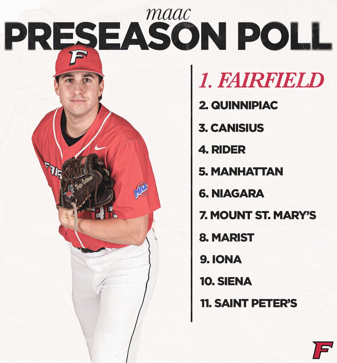 𝐏𝐑𝐄𝐒𝐄𝐀𝐒𝐎𝐍 𝐅𝐀𝐕𝐎𝐑𝐈𝐓𝐄𝐒 ‼️

The Stags have been picked #⃣1⃣ in the #MAACBaseball Preseason Poll!

Matt Bergevin, Colin McVeigh, and Matt Bucciero named to Preseason squad!

📰: fairfieldstags.com/news/2024/2/14…

#WeAreStags🤘⚾️
