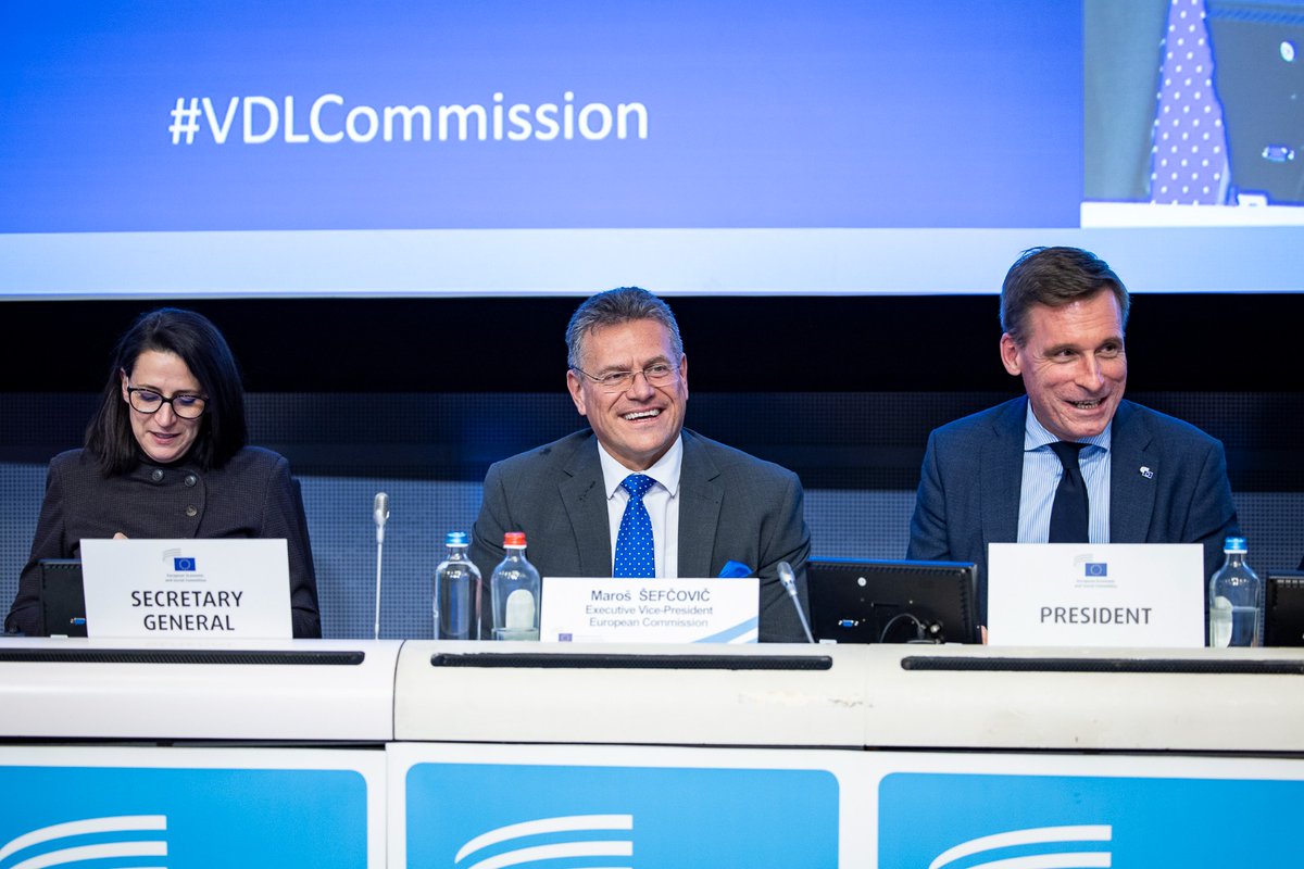 EESC_President's tweet photo. From prioritising social safety &amp; competitiveness to climate resilience, the EC #WorkProgramme's focus on citizens &amp; businesses is key for🇪🇺recovery.

Thanks for VP @MarosSefcovic support on #ECM, #youth &amp; #EUBlueDeal―ready to cooperate further &amp; keep joining forces on #foresight https://t.co/fn62C3LdXG