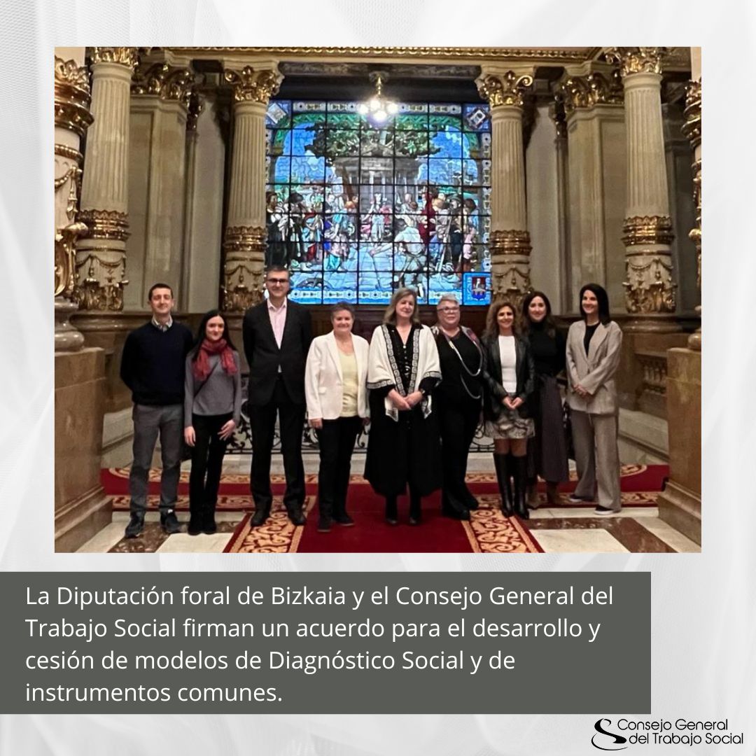 cgtrabajosocial's tweet photo. ‼️📢 Gran noticia para la profesión:

La Diputación foral de Bizkaia y el Consejo General del Trabajo Social firman un acuerdo para el desarrollo y cesión de modelos de Diagnóstico Social y de instrumentos comunes.

Noticia completa :
https://t.co/PbNsVwylR8

Gracias a este acuerdo de cesión pretendemos conjuntamente elaborar y aprobar una terminología y criterios comunes a utilizar por el trabajo social en sus juicios diagnósticos, y desarrollar y conceptualizar las que se consideran categorías diagnósticas propias del trabajo social. Dotando a esta profesión de las bases fundamentales y esenciales para su avance como disciplina científica en los diferentes ámbitos del ejercicio profesional.

Es prioritario unificar el criterio de riesgo de exclusión social y el instrumento de valoración para garantizar la atención igualitaria y profesional, independientemente de dónde se viva o qué servicio realiza la valoración.