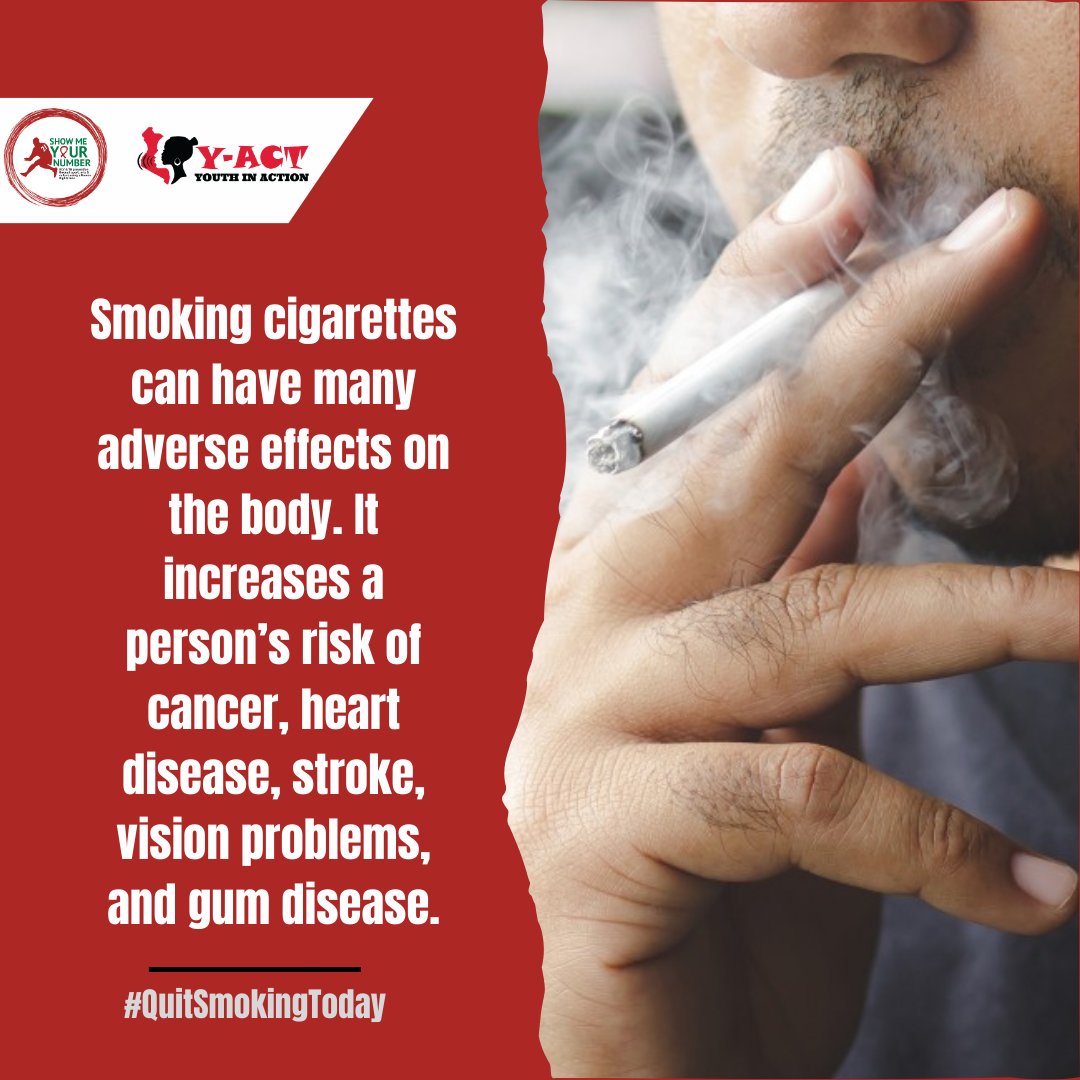 Smoking cigarettes can affect your body. #NoToTobacco #QuitSmokingToday #SMYN #Yact #AMREF @Amref_Worldwide @YACT_Africa @WHO @HealthZA