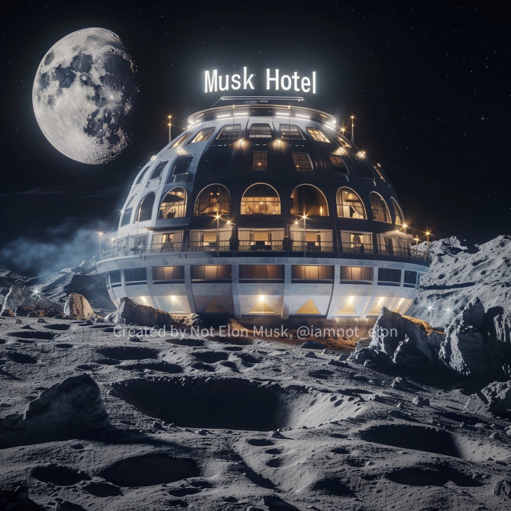 Daily_Views_4U's tweet photo. Elon Musk Hotel on the Moon 🌙 
Coming Soon 😃
#Elon #ElonMusk #BreakingNews https://t.co/a0csLyBnH6
