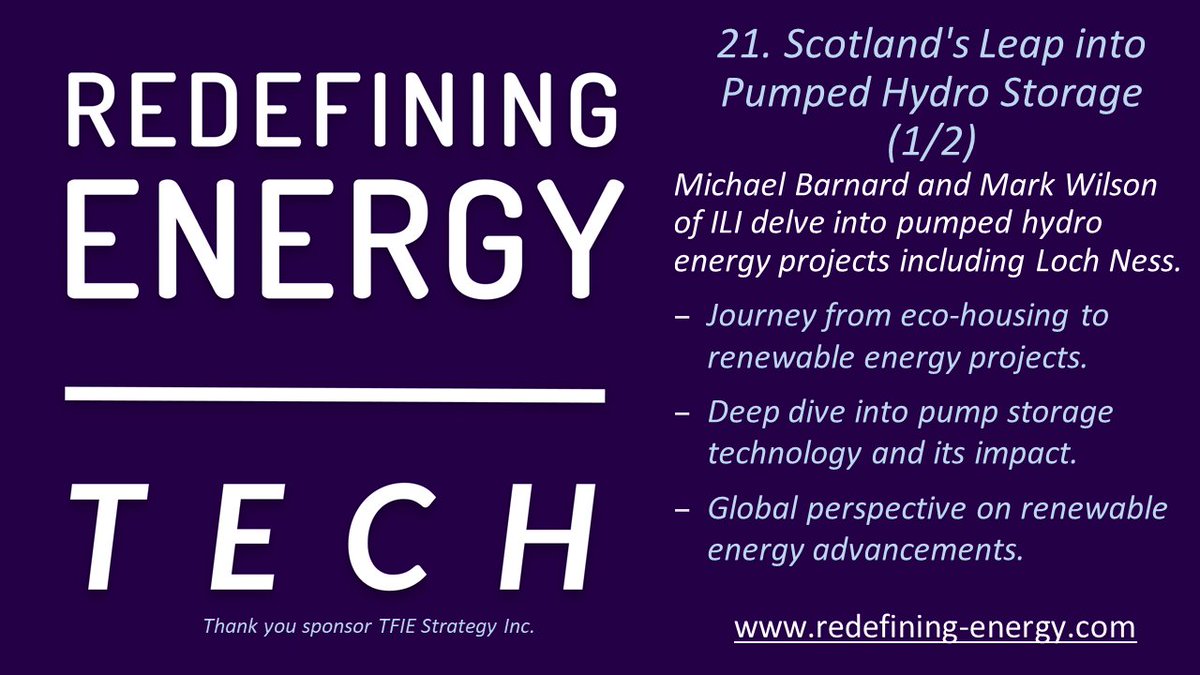 Redef_Energy's tweet image. 🎤Redefining Energy TECH Ep21:       
Scotland&apos;s Leap into Pumped Hydro Storage (1/2)
 #applepodcasts podcasts.apple.com/gb/podcast/red…
#Spotify open.spotify.com/show/5wwTdK7Tm…

Host @mbarnardca discusses #pumpedHydro with ILI&apos;s Mark Wilson