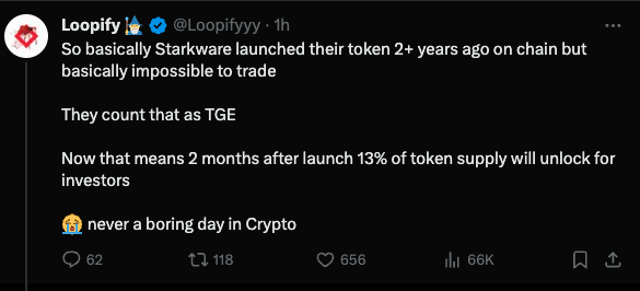 KashKysh's tweet image. Wait, so Starknet just dropped the most ruggish airdrop ever? 

- Users got fucked

- Their $8B valuation was bullshit

- They deployed $STRK on-chain 6 months ago to be able to dump team tokens on listing

Feels like Starknet will get a waay more violent hate wave than SEI lmao,…