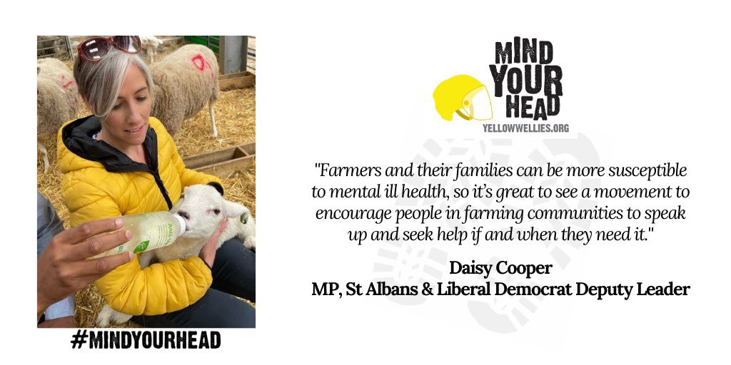 I'm really pleased to join @yellowwelliesuk's #MindYourHead campaign. Farmers and their families can be more susceptible to mental ill health, so it’s great to see a movement to encourage people in farming communities to speak up and seek help if and when they need.