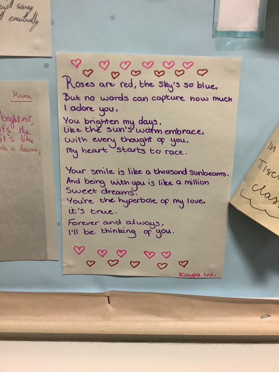 mswhitehead_'s tweet photo. A focus on hyperbole and imagery for #ValentinesDay resulting in some new poems for the wall @EnglishDeptGHS https://t.co/zUrxQSBisJ