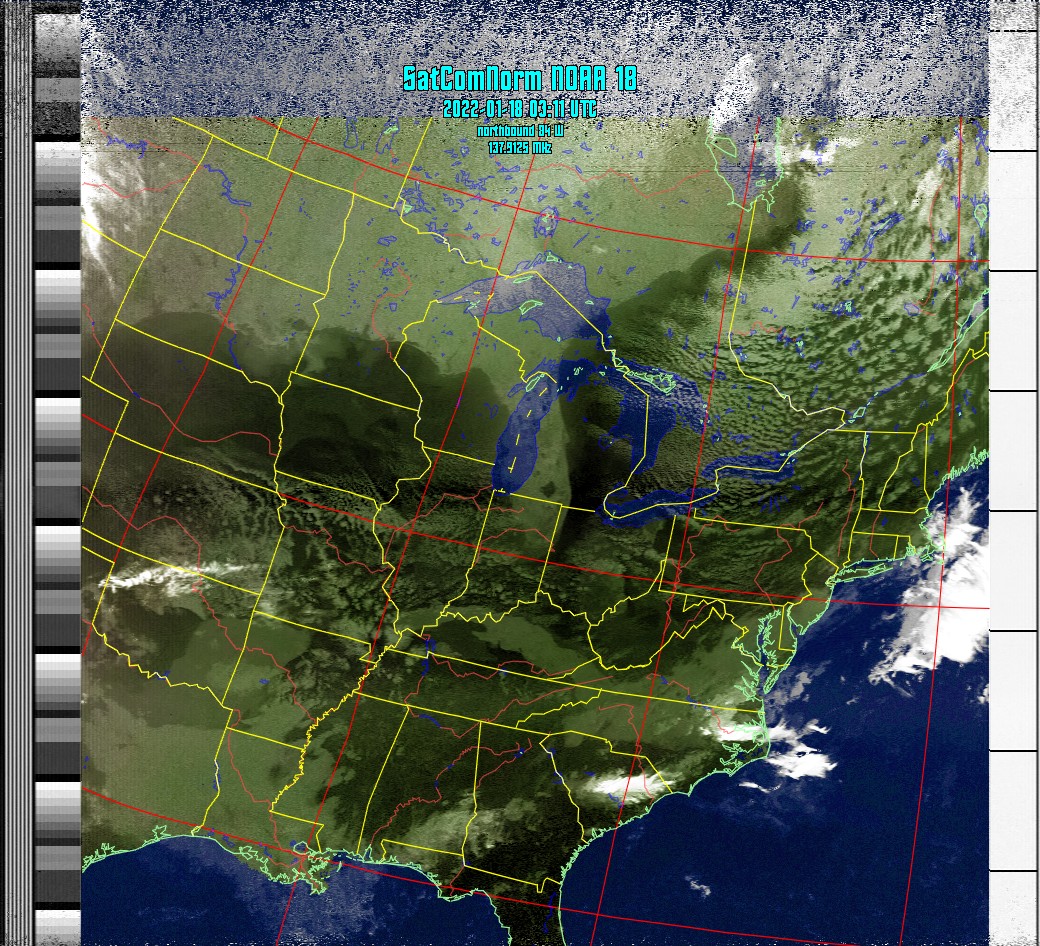 fearlesslyloyal's tweet image. The #QFHA has been my main VHF Leo antenna . a sample image of a NOAA-18 Over head pass ( grid lines a bit off ) The #AtmosphericRefraction this time of the year has varying effects on the SNR from either aerials &amp;amp; also the orbit direction. Mother nature&apos;s magic tricks