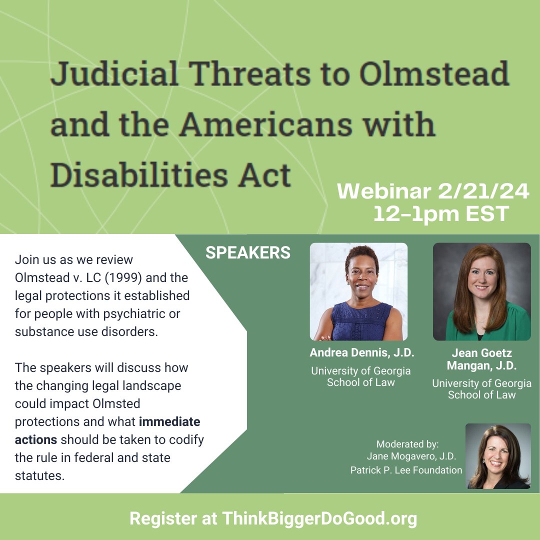 The “Think Bigger, Do Good” initiative is a series of solutions-oriented policy papers that ensures Ohio’s voice is a part of national discussions on major mental health issues. Our upcoming webinar discusses the Olmstead protections for people with psychiatric or substance use