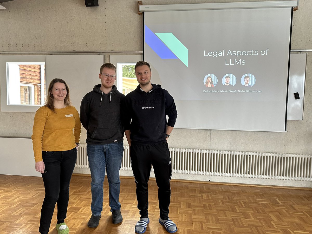 albrechtschmidt's tweet photo. Next we talk about Legal Aspects of LLMs by Carina Liebers, Niklas Pfützenreuter, Marvin Strauß … we start out with the small print that comes with some of the major LLMs @mimuc https://t.co/kYNXVJVevg