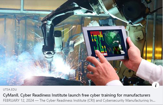 PresidentEighmy's tweet photo. We are committed to empowering U.S. manufacturers with the tools they need to become more secure, competitive, resilient and sustainable in a rapidly evolving global market.
#CymanII #Cybersecurity #CRI #UTSA
Read More:
https://t.co/EfDnOUbCpA https://t.co/cZRFYTfF9U