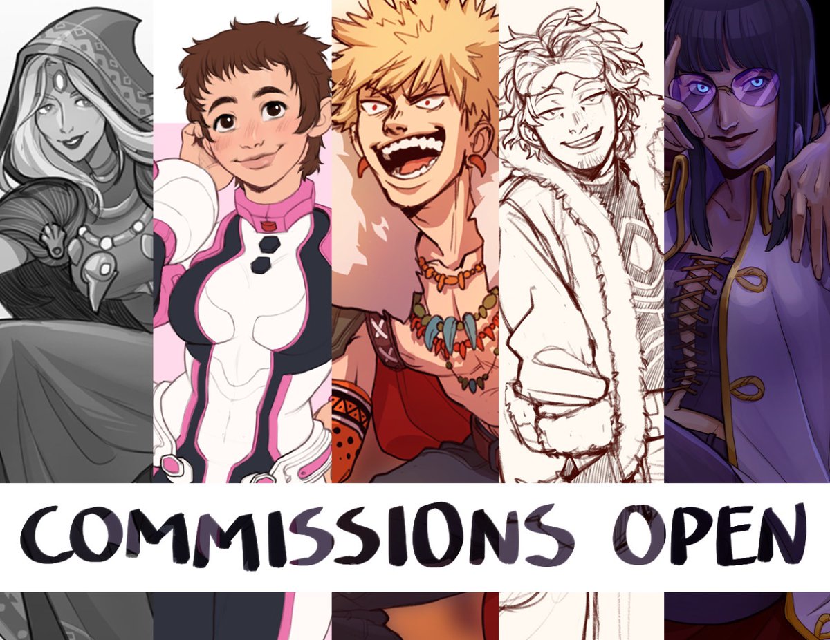 Im opening sketch commissions ✨

No color/gray flat
Half-body €70 
Full-body €100

Colored sketch (like bakugou in the pic)
Half-body €100 
Full-body €150

Additional characters +50%

Payment upfront after I confirm via PayPal
Contact me through my email kkitt2506@gmail.com