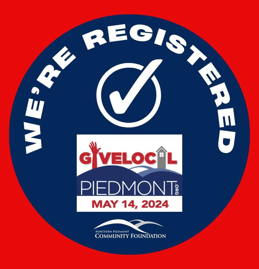 Register your nonprofit to participate in the Give Local Piedmont Campaign at givelocalpiedmont.org.

Use this "We're Registered" logo and tag NPCF in your post on Instagram, Facebook and/or X.  Your nonprofit will be entered to win $500 in our weekly drawing!