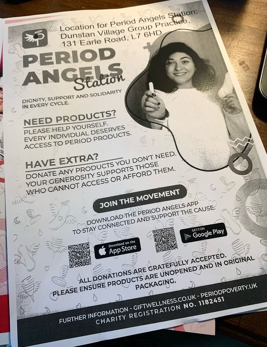 Period Angels are offering free period products at Dunstan Village Group Practice. One of just a handful of locations across the country. They also welcome donations please - unopened and original packaging. This is a wonderful initiative bringing #perioddignity for all. 🫶