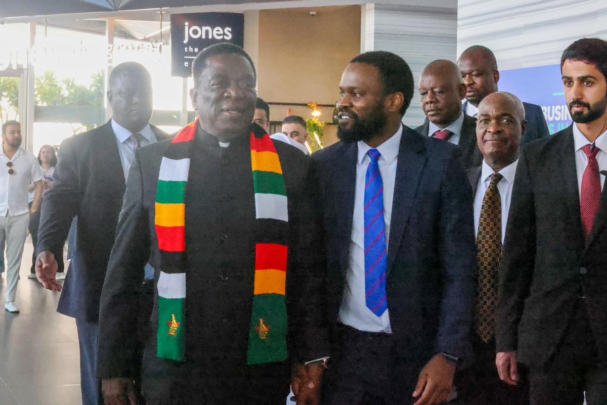SundayNewsZimba's tweet photo. President @edmnangagwa meets Zimbabwean national Mr Makomborero Nyakotyo who is Dubai Multi Commodities Centre's  Operations Executive https://t.co/3TU4Ooe7HB