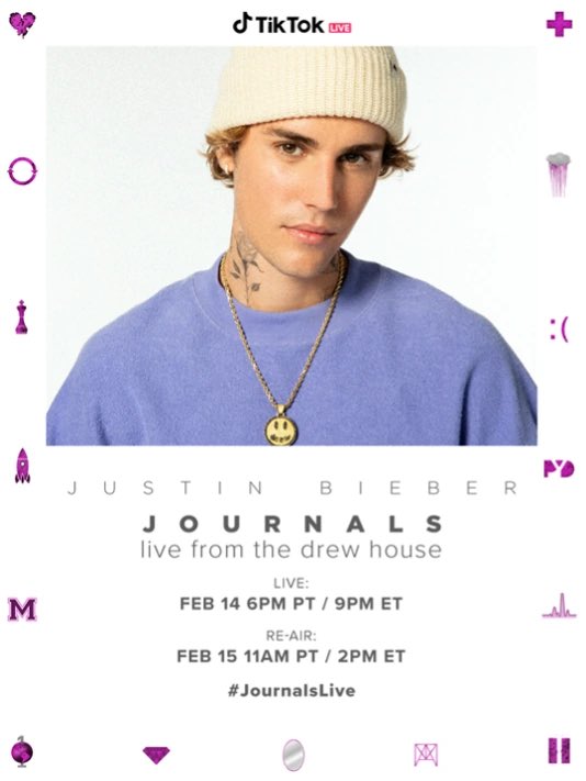ended_everyone's tweet photo. 3 years ago Justin Bieber performed his journals album live for the first time on tiktok on valentine's day. 
- A thread 🧵 of all the songs he performed https://t.co/7nPWs32xNw