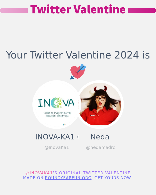 InovaKa1's tweet photo. My Twitter Valentine 2024 is going to be: @nedamadrc

➡️ https://t.co/0zYcByGb1F #valentinesday2024 #ValentinesDay https://t.co/PMwZWxgoWj