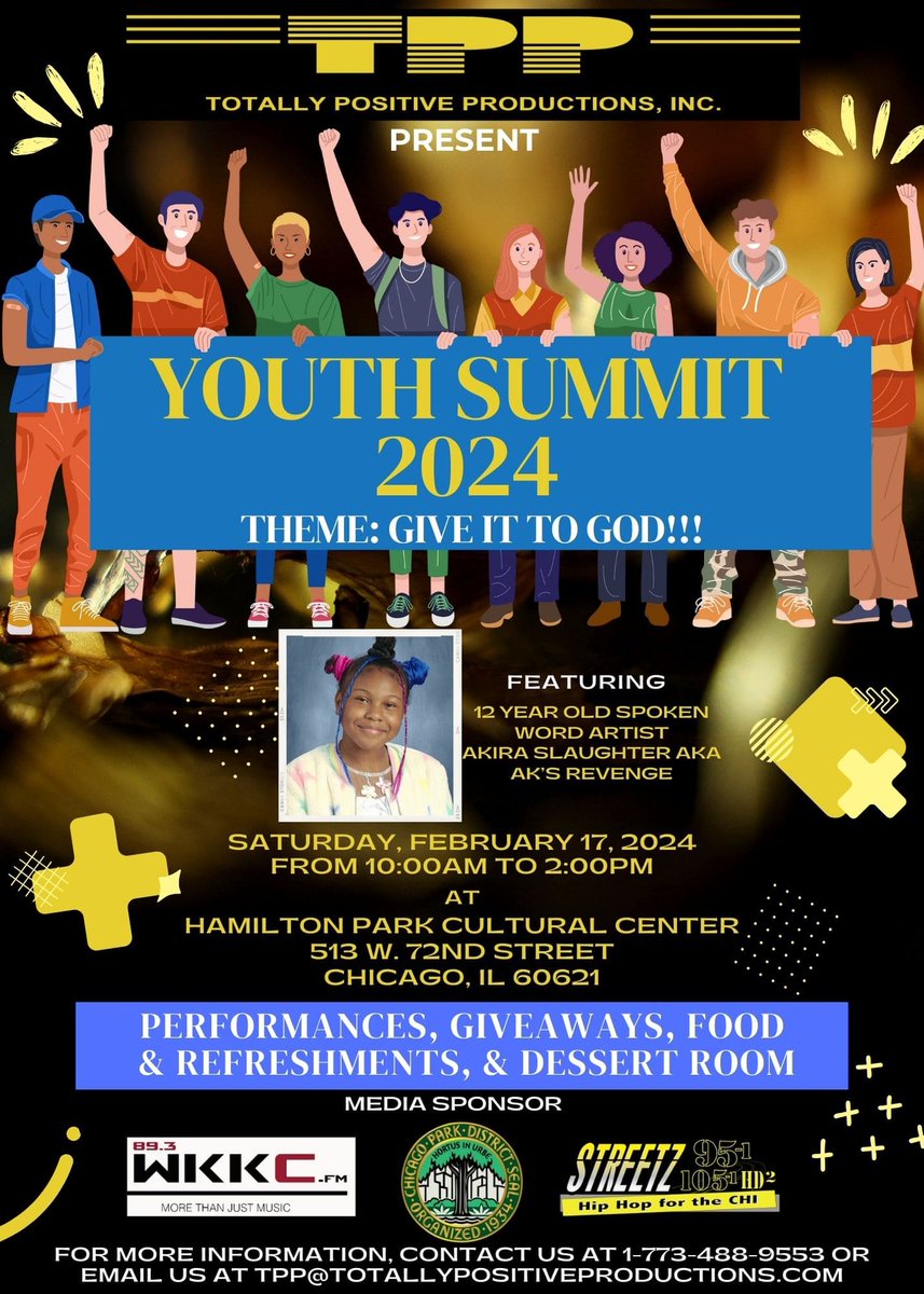 Don't miss Totally Positive Productions (TPP) 'Youth Summit 2024' an incredible event! Join us as we come together to celebrate the talent and positivity within our community. 
See you there! 
youtu.be/nrbQif0E690

#YouthSummit2024 #GiveItToGod #CommunityUnity #PositiveVibes