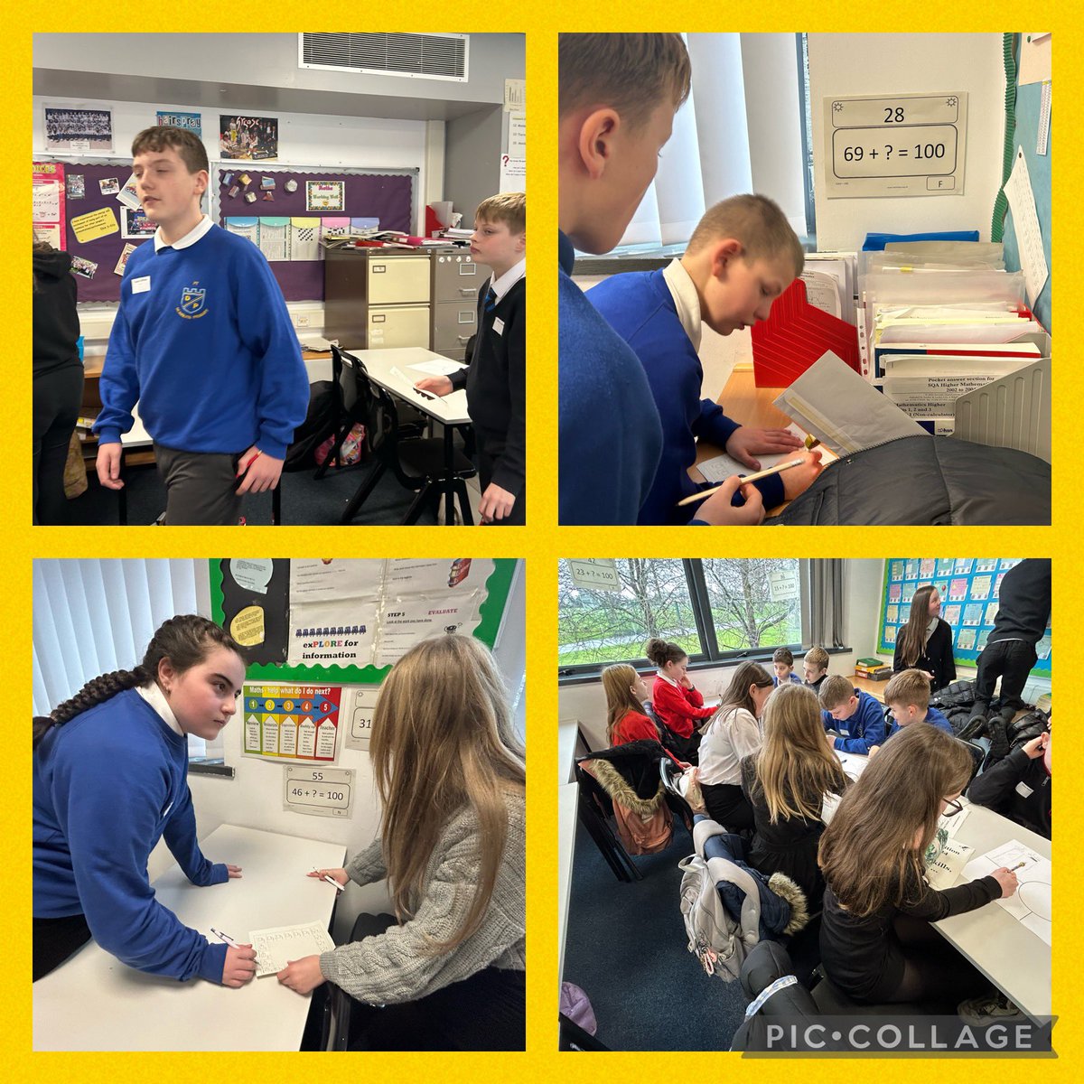 DeanburnPS_P7A's tweet image. We went to Maths after break this morning during our transition day @Boness_Academy today. We did a Treasure Hunt and an Escape Room. We worked well in pairs to solve the problems. #P7team #TransitionDay #GoodFun 
#Numeracy #Maths 😊