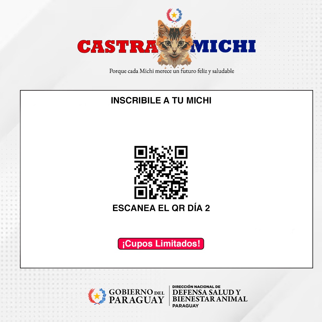 defensanimalpy's tweet photo. 📌 𝐃𝐢́𝐚 𝟐 🐱
Habilitamos la segunda tanda de cupos para las inscripciones al #CastraMichi. 🥳🐈🐈⬛
Si hoy no logran conseguir un cupo, ¡no se preocupen! Mañana estaremos lanzando más para que todos tengan la oportunidad de participar. 🙌🏼 https://t.co/Zrtre0dw59