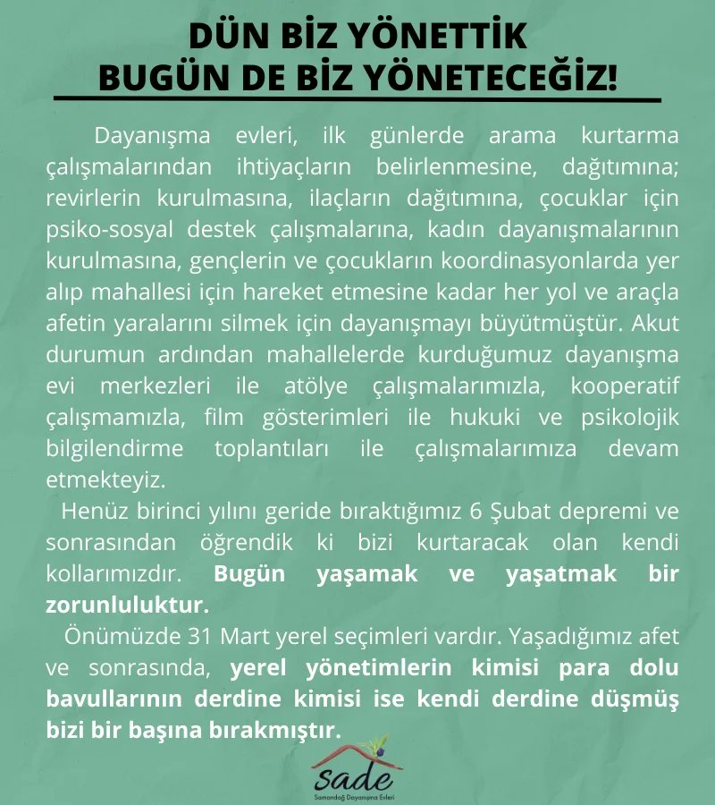 Samandağ Dayanışma Evleri tweet media