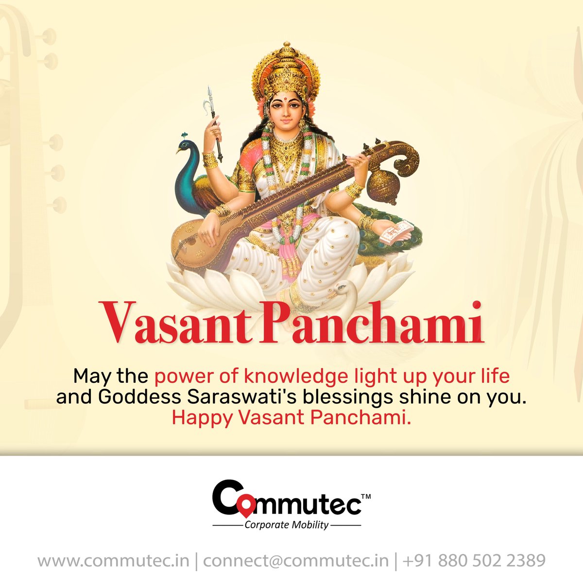 Commutec__'s tweet photo. Embracing the hues of spring on Vasant Panchami! May this auspicious day bring you joy, prosperity &amp; new beginnings. 
Team Commutec Wishes Happy Vasant Panchami!
#Commutec #VasantPanchami #going4wd #TeamCommutec #mobilitysolutions #transportationservices #corporatetransportation https://t.co/Ruu9jIEe5U