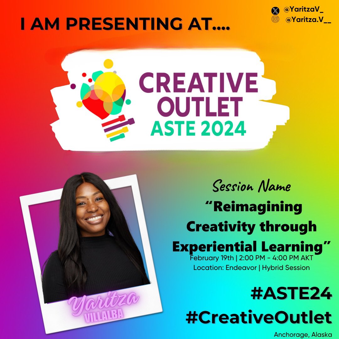 YaritzaV_'s tweet photo. This week kicks off #ASTE24 in Anchorage, Alaska and we are so thrilled for @YaritzaV_ sessions and Keynote! 

Attending #ASTE24? Be sure to stop by and say 👋🏾 to Yaritza

💡Special weekender rates: https://t.co/wy0sCZ3MMk

#CreativeOutlet #AKEdChat #AKLearns #MckenziesAdventures https://t.co/4P7SVIfJH4