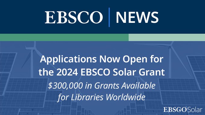 The 2024 EBSCO Solar grant program is now open for submissions. Learn more about how the EBSCO Solar grant program helps libraries around the world fund solar installations. m.ebsco.is/uguMp #renewableenergy #grantsforlibraries #EBSCOSolar