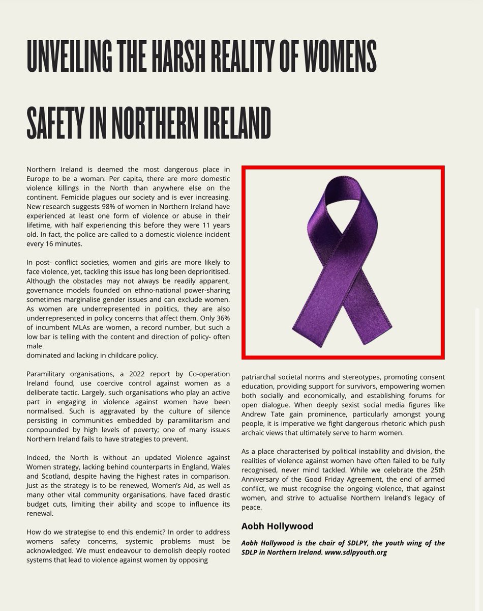 My piece for the Left Tribune. We must recognise the ongoing violence agaunst women and strive to actualise Northern Ireland's legacy of peace. The February edition of the Labour magazine is available here: labouryouth.ie/left-tribune/