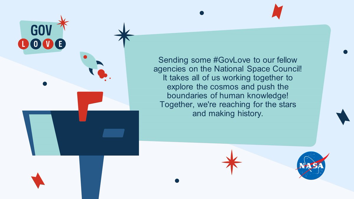 Sending some #GovLove to our fellow agencies on the National Space Council! It takes all of us working together to explore the cosmos and push the boundaries of human knowledge! Together, we're reaching for the stars and making history.